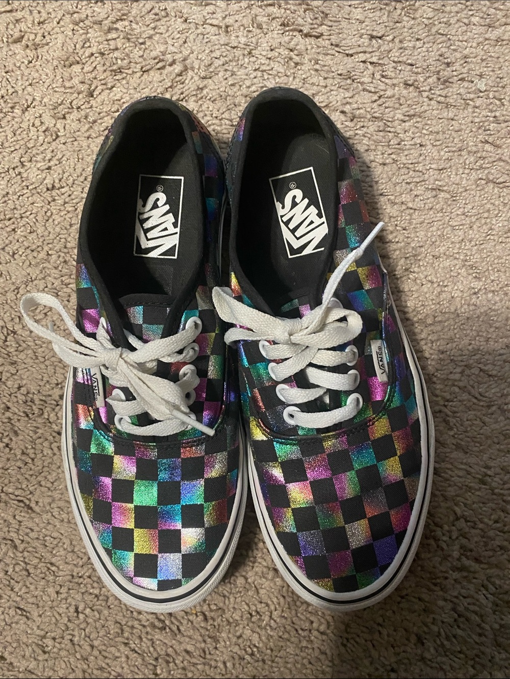 Vans Iridescent Checkerboard Sneakers — Black with Rainbow Squares .Size 9 women